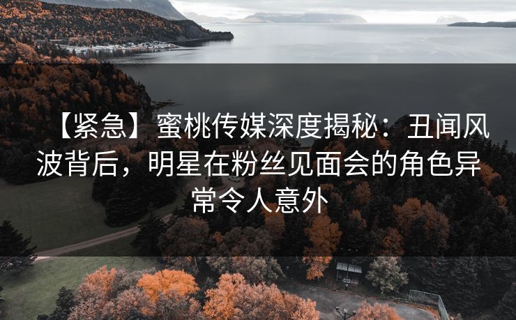 【紧急】蜜桃传媒深度揭秘：丑闻风波背后，明星在粉丝见面会的角色异常令人意外