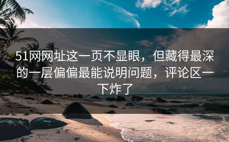 51网网址这一页不显眼，但藏得最深的一层偏偏最能说明问题，评论区一下炸了
